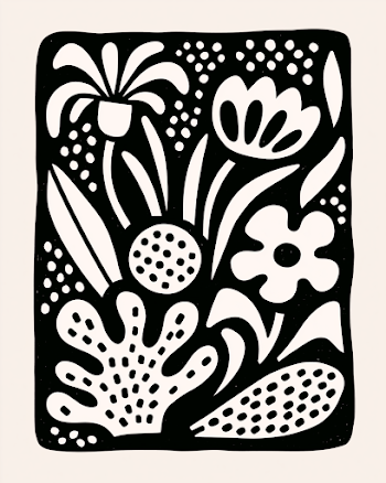 Boho Abstract Flower Linocut Illustration