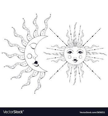  					Boho elegant sun and vintage moon tattoo zentangle vector image														