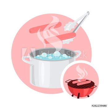 Boiling sausage in cooking pot
