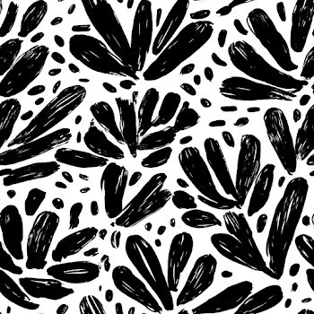 Bold Black Ink Floral Pattern on White Background