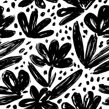 Bold Black Ink Floral Pattern on White Background