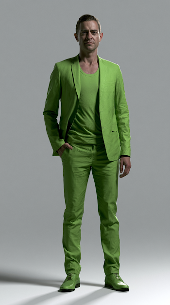 Bold Monochrome Lime Green Wardrobe Study of Male Model