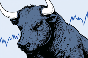 Bold Vintage Engraving of a Charging Bull with Financial Chart