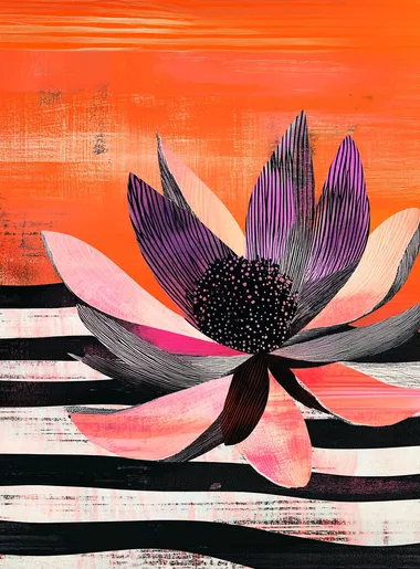 Bold Wildflower Against Striped Sunset