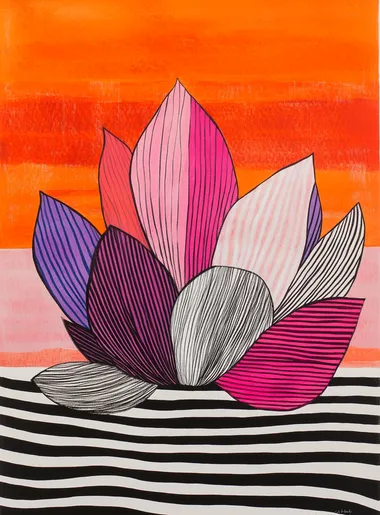 Bold Wildflower with Sunset and Striped Background
