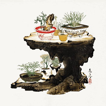  Bonsai (1882) lacquer painting. | Free Photo Illustration - rawpixel