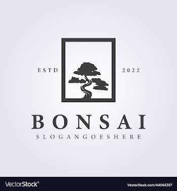 bonsai tree with retro style in badge logo