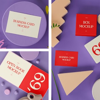 Book & Cards with Figures Mockups