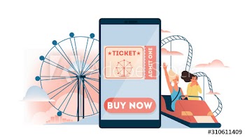 Book an amusement park ticket online concept