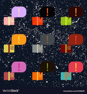 Book and explanation mark in talk cloud collection vector image
