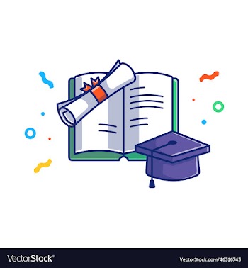 book with graduation hat and certificate cartoon