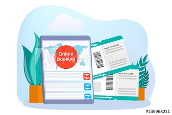 Booking airplane ticket online on the device