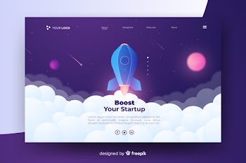 Boost your startup landing page with rocket Free Vector