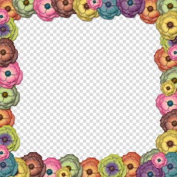 Border flowers, square multicolored flower frame transparent background PNG clipart