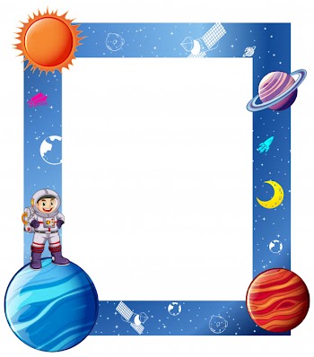 Border with astronaut and solar system Free Vector