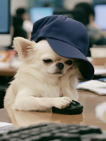 Bored Chihuahua at Office Desk
