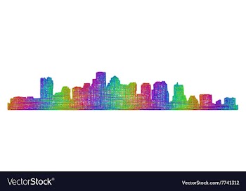 Boston skyline silhouette - multicolor line art vector image