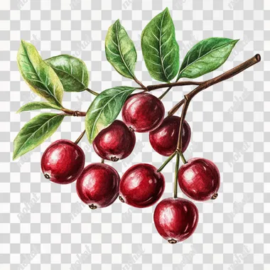 Botanical Elegance: Watercolor Cranberries with Fresh Leaves