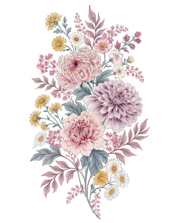 Botanical Floral Arrangement Illustration