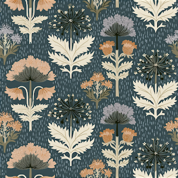 Botanical Folk-Art Floral Wallpaper Pattern