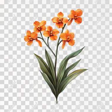 Botanical Illustration of Orange Cambria Orchid Flower