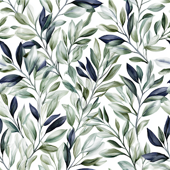 Botanical Pattern with Navy and Olive Leaves