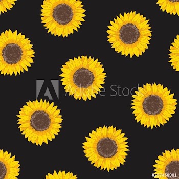 Botanical seamless pattern with sunflower heads