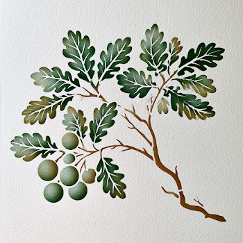 Botanical Stencil of an Oak Tree Branch