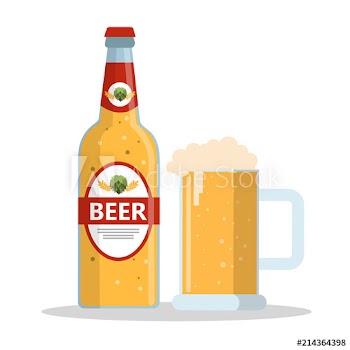 Bottle of beer and glass mug