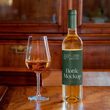 Bottle with Wine Glass Mockup