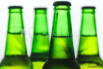 Bottles of cold beer macro photography