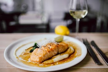 Bourbon glazed salmon close up 