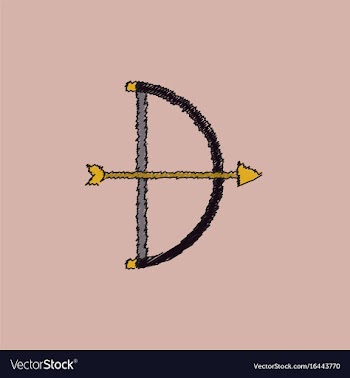 Bow and arrow icon in flat style in hatching style vector image