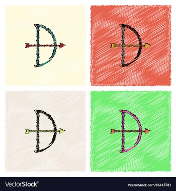 Bow and arrow icon in flat style in hatching style vector image