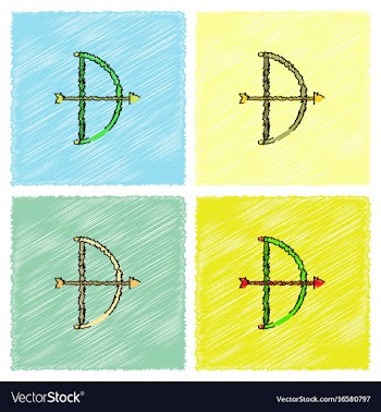 Bow and arrow icon in flat style in hatching style vector image