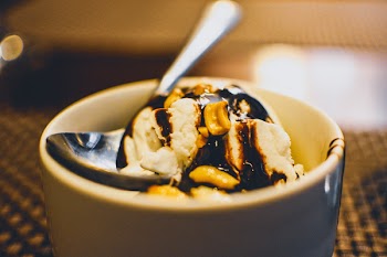 Bowl of Chocolate Ice Cream With Spoon