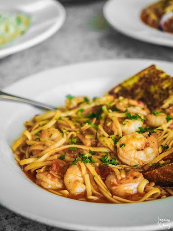 Bowl of Cooked Noodles With Shrimps
