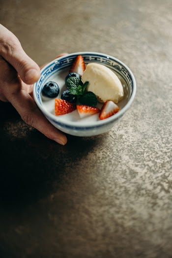 Bowl of Milk and Fruits