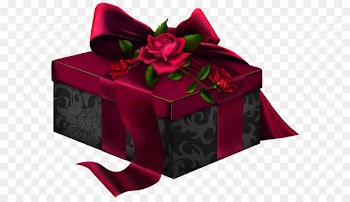 Box Gift Rosaceae Rectangle - Red and Black 3D Present with Roses Clipart 