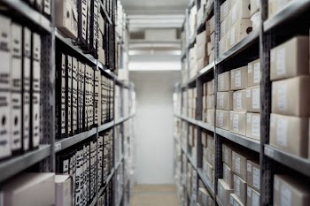 boxes on rack inside room