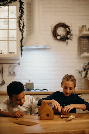 Boy and Girl Making a Bird House