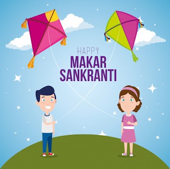 Boy and girl with makar sankranti kites Free Vector