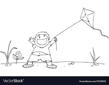 Boy and his kite black and white vector image