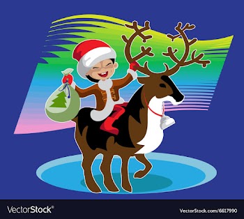 Boy astride reindeer vector image