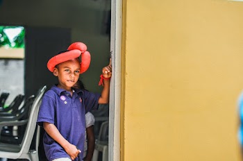 Boy Balloon on His Head