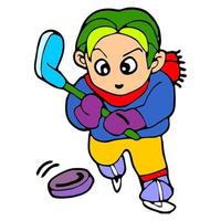 boy cartoon illustration playing hockey Free Vector