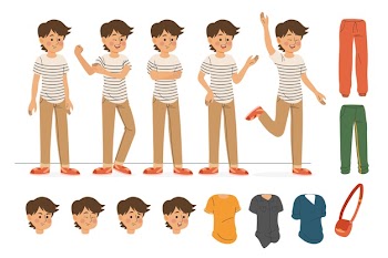 Boy character doing different poses Free Vector