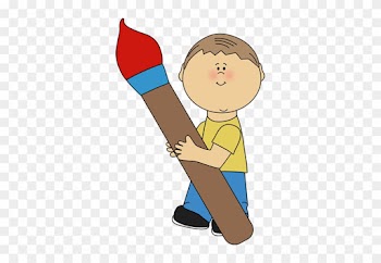 Boy Holding A Giant Paint Brush - Boy With Paintbrush Clipart