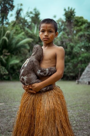 boy holding black and white sloth during daytime
