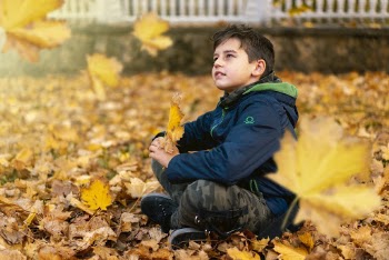 Boy in Blue and Green Zip-up Hooded Windbreaker